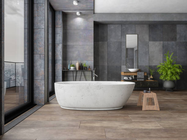 Dark bathroom flooring | Westport Flooring and Interiors